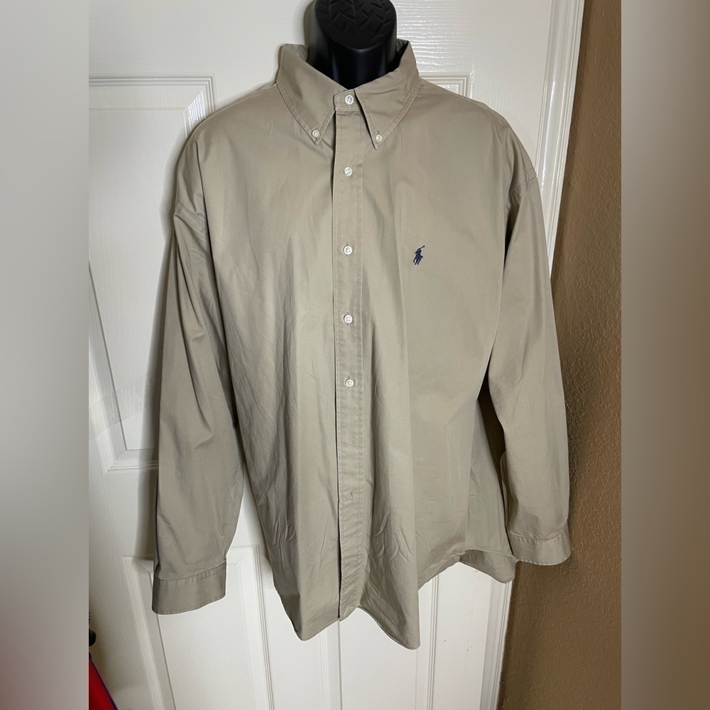 Polo Ralph Lauren BLAKE Vintage Tan Shirt Mens Size XXL Blue PONY